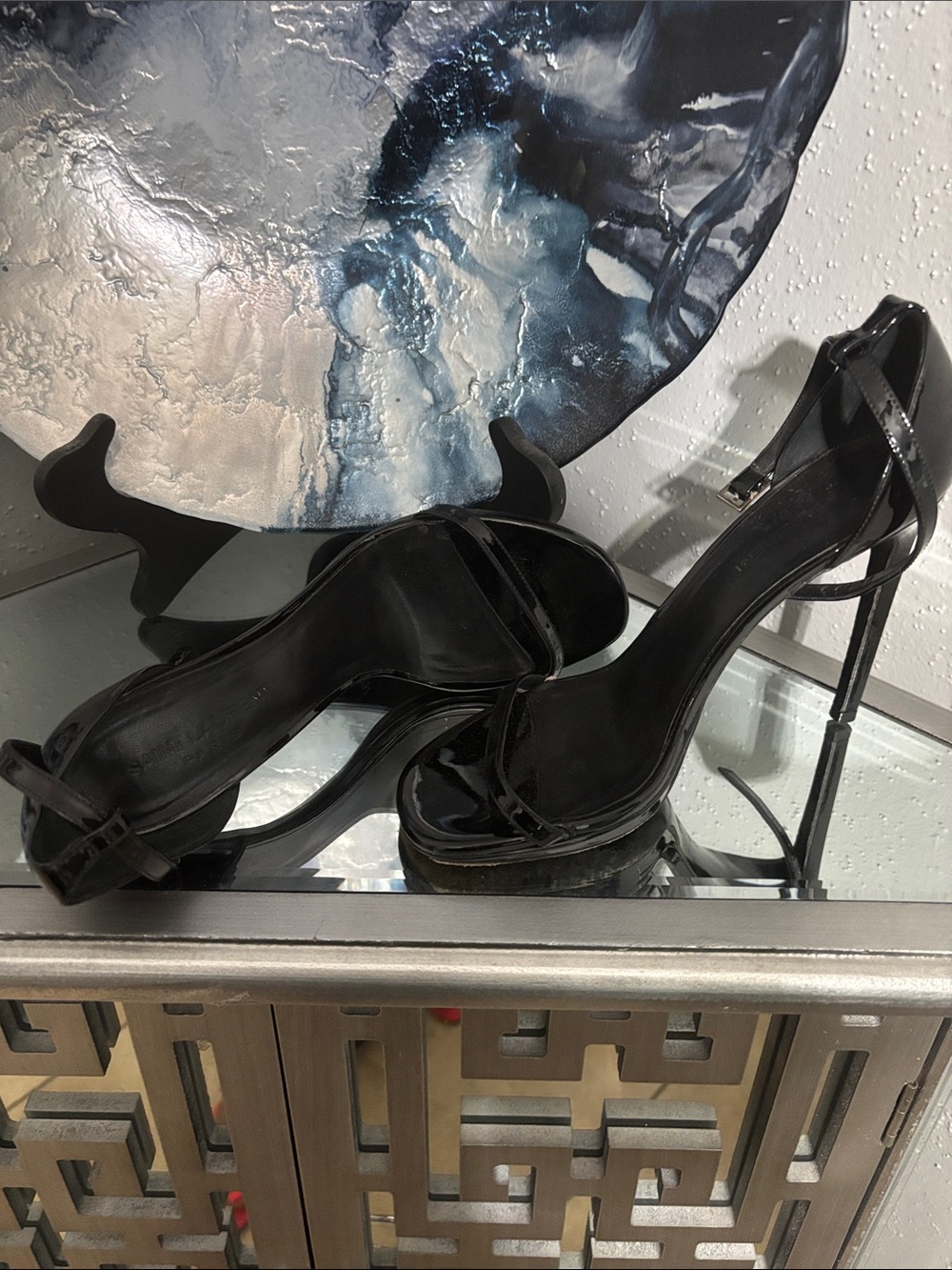 Yves Saint Laurent Black Patent Stiletto Sandals